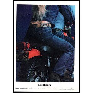 1972 Lee Riders Jeans Vintage Print Ad Motorcycle Blonde Sexy Back 70s Wall Art